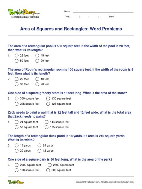 Area Of Squares Rectangles Word Problems Pdf