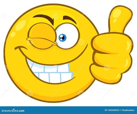 Smiling Yellow Cartoon Emoji Face Character With Wink Expression Giving A Thumb Up Vector