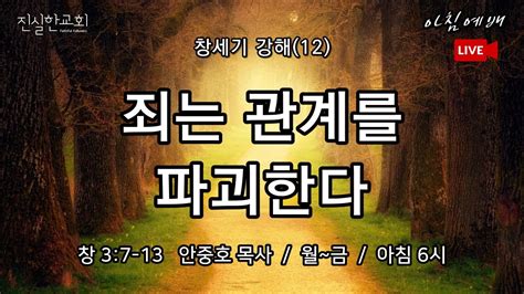 죄는 관계를 파괴한다 선악과 에덴동산 천지창조 창세기 3장 창세기 강해 12 3 7 13 진실한교회 아침예배 안중호 목사 20221115 화