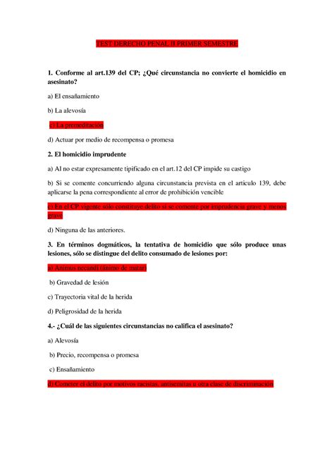 TEST Derecho Penal II Primer Semestre TEST DERECHO PENAL II PRIMER