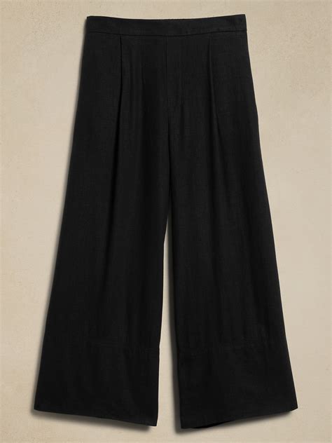 Linen Blend Pull On Wide Leg Cropped Pant Banana Republic Factory