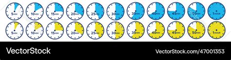 5 10 15 20 25 30 40 45 50 55 minutes Royalty Free Vector