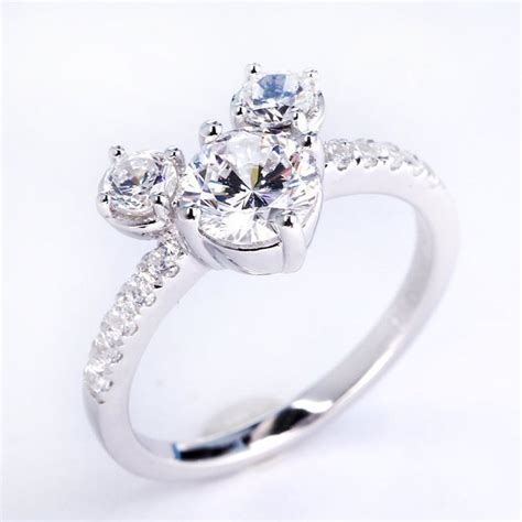 Mickey Mouse Diamond Ring Engagement Three Stone Ring Round Etsy