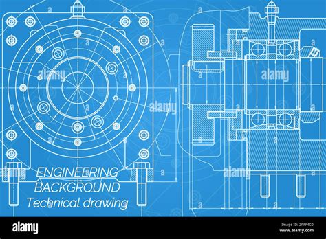 Mechanical Engineering Drawings On Blue Background Milling Machine