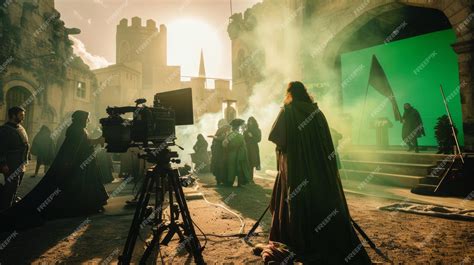 Съемки истории фильма Зелёный экран Сцена CGI с актерами в костюмах ...