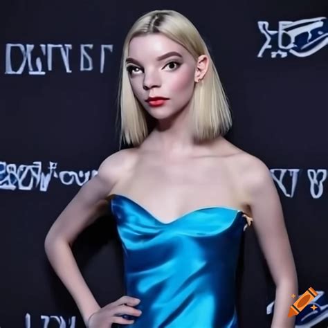 Anya Taylor Joy In An Elegant Dark Blue Satin Gown On Craiyon