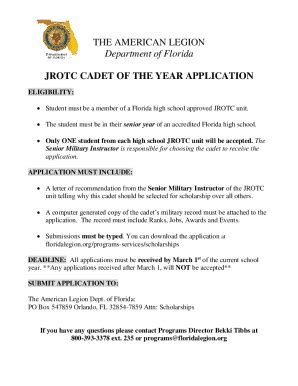 Form Fl American Legion Jrotc Cadet Of The Year Application Fill