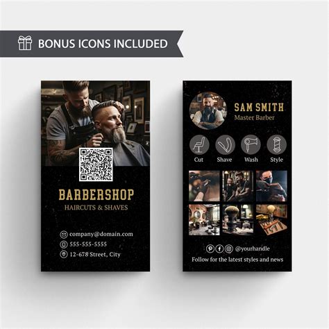 Editable Black Gold IG Barbershop Business Card Template, Editable