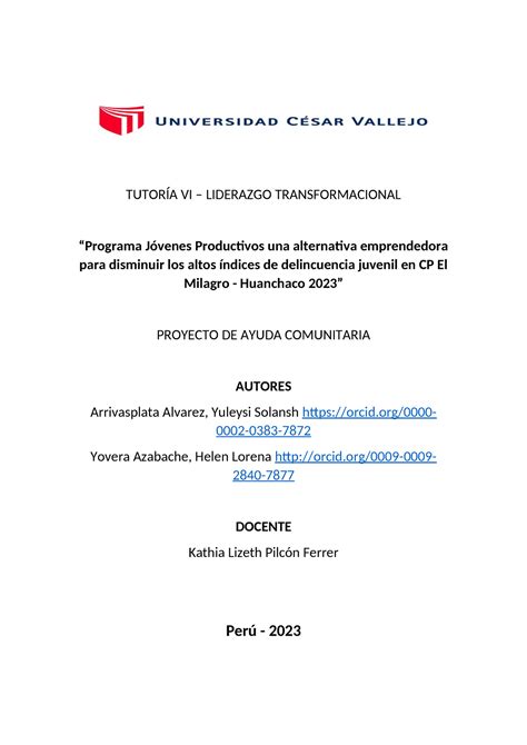 Tutoría VI Proyecto DE Ayuda Comunitaria TUTORÍA VI LIDERAZGO