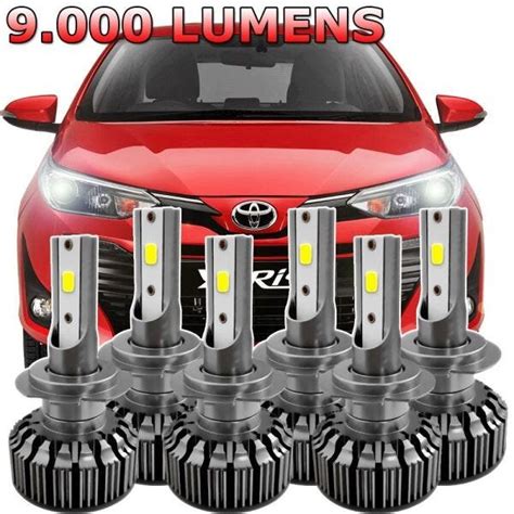 Lâmpada Super LED Toyota Yaris 2018 2019 Farol e Milha 6000K