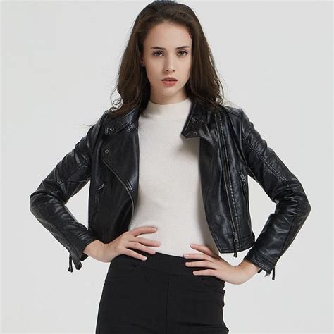 Fashion Women S Short Jacket With Washed Leather And Rivets Chaquetas De Cuero Femeninas