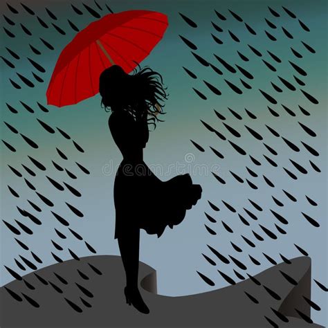 Woman Silhouette In The Rain With An Umbrella Stock Vector