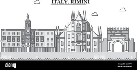 Italy Rimini City Skyline Isolated Vector Illustration Icons Stock