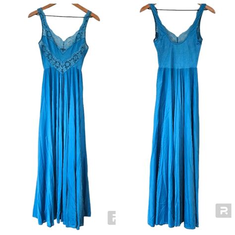 Vintage Olga Blue Nightgown Maxi Lace Detail Size Sxs Gem