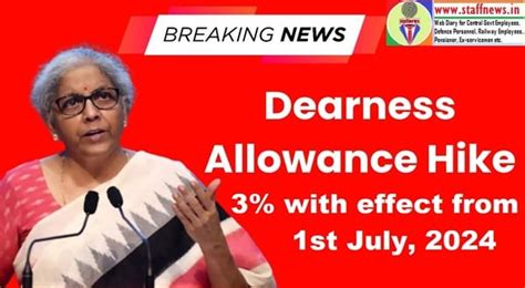 Dearness Allowance From Jul Approved By Cabinet Staffnews