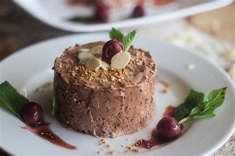 Frozen Chocolate Nougat With Sour Cherry Coulis Gday Soufflé