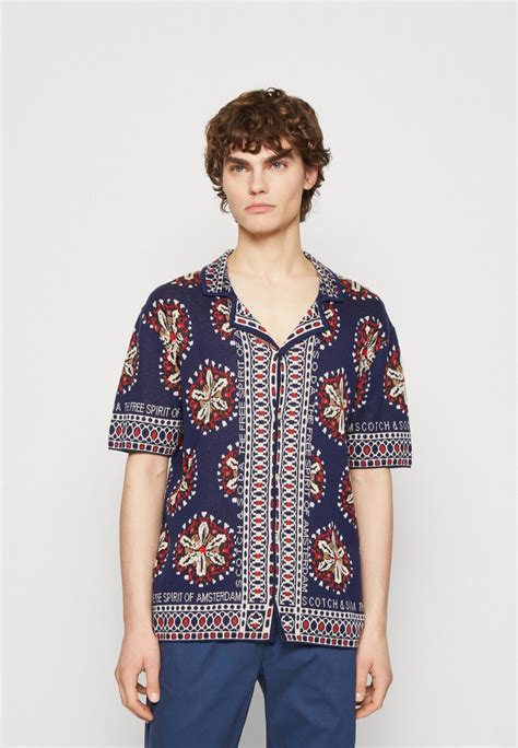 Scotch And Soda Jacquard Shorstleeve Shirt Overhemd Dark Blue