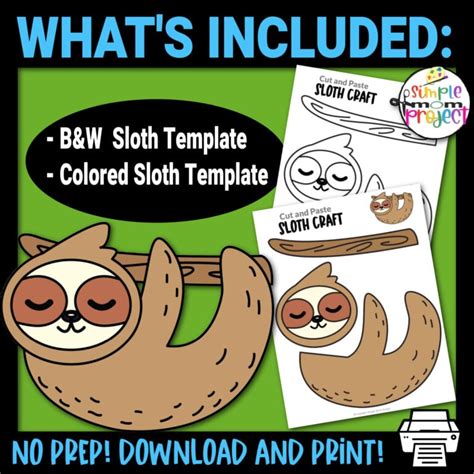 Sloth Cut And Paste Craft Simple Mom Project Store