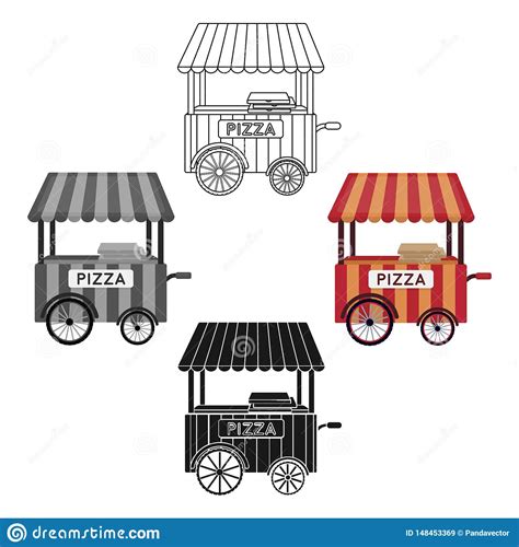 Icono Del Carro De La Pizza En La Historieta Estilo Negro Aislada En