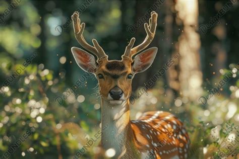 Majestic spotted deer in enchanted forest light