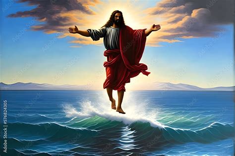 Oil Paint of christ walking on water, jesus walk on water sea of ...