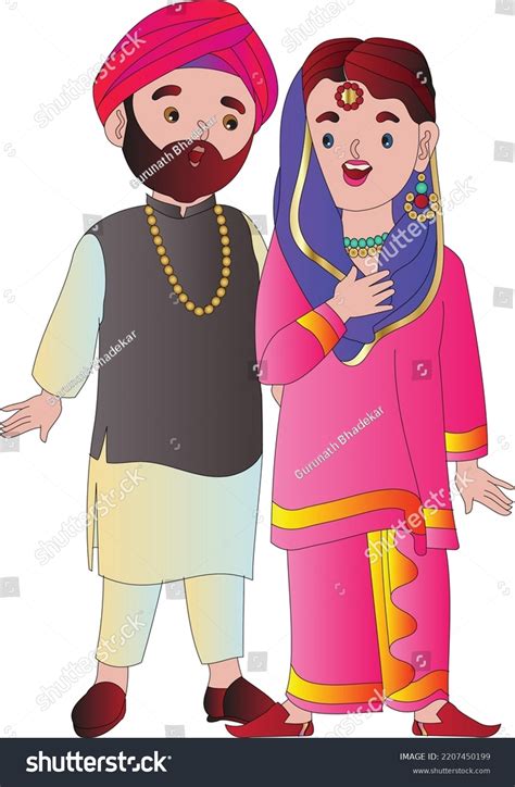 Punjabi Couple Traditional Costume Punjab Stock Vector Off