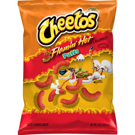 Cheetos Cheese Flavored Snacks Flamin Hot Flavored Puffs Hero
