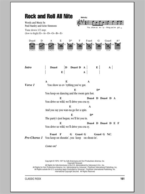 Rock And Roll All Nite By KISS Sheet Music For Guitar Chords Lyrics At