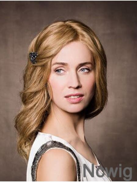 Monofilament Synthetic Long Wavy Blonde Without Bangs Cancer Wig