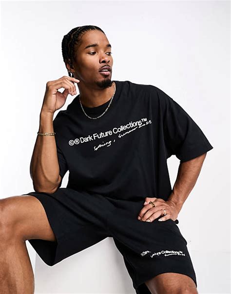 Asos Dark Future Oversized T Shirt With Logo Print In Black Part Of A