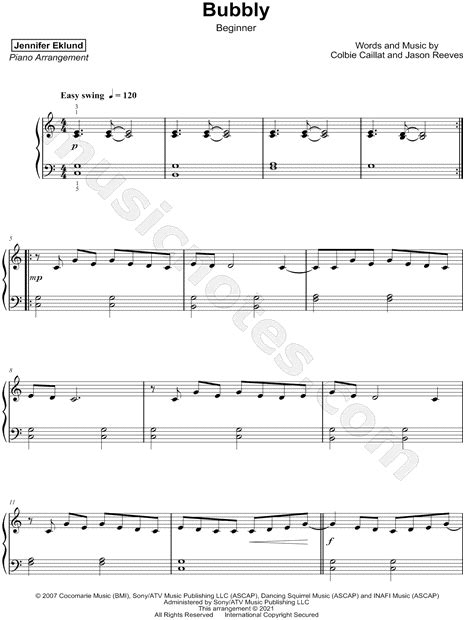 Jennifer Eklund Bubbly Beginner Sheet Music Piano Solo In C Major