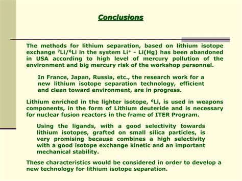 PPT - Separation of lithium isotopes by chemical exchange ...