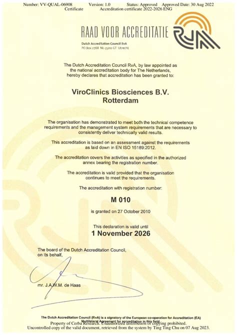 ViroClinics BV ISO 15189 Accreditation Cerba Research