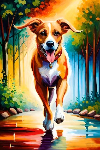 Una Pintura De Un Perro Corriendo En El Bosque Foto Premium