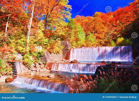 Beautiful View Of Waterfall In Nyuto Onsen Hot Spring Resorts Stock Photo Image Of Scenery
