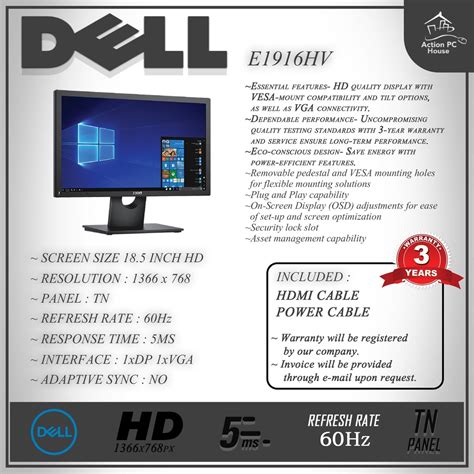 Dell 19 Monitor E1916hv Hd Monitor Tn 60hz Shopee Malaysia