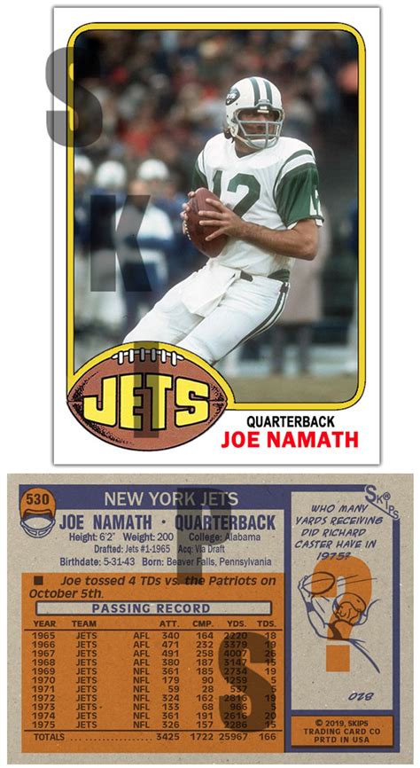 Stcc Topps Joe Namath New York Jets Hof Alabama Skip S Psa