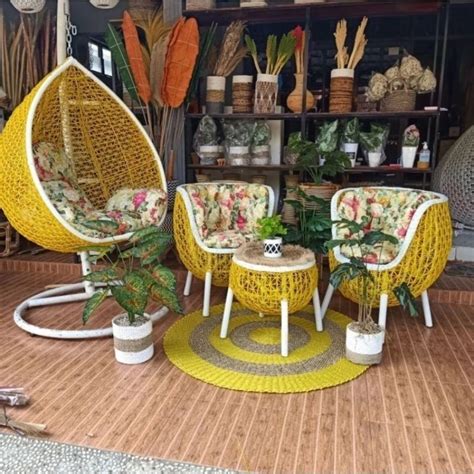 Jual Set Kursi Rotan Ayunan Gantung Pear Dan Kursi Teras Brekele Rotan