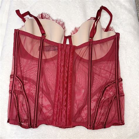 Victorias Secret Sheer Lace Lingerie Corset Pale Red… Gem