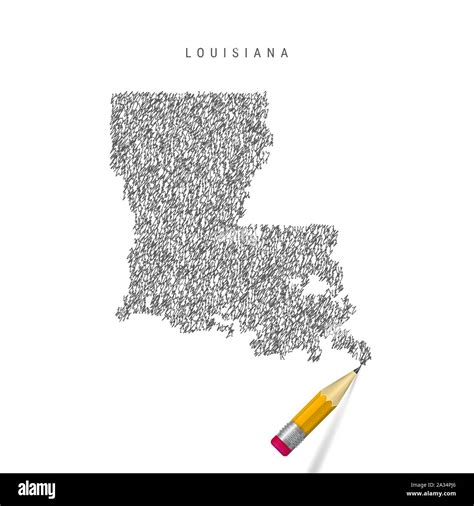 Louisiana Sketch Scribble Map Isolated On White Background Hand Drawn