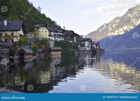 The Village of Halstat in Austria and the Lake. Stock Photo - Image of reflection, tree: 130635134