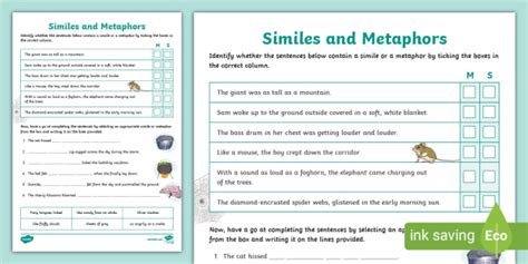 Simile And Metaphor Worksheet Primary Teaching Resources Worksheets