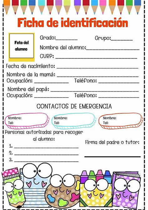 Ejemplos de Ficha de identificación escolar para Primaria Material