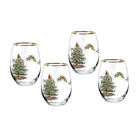 Spode® Christmas Trees Stemless Wine Glasses Set Of 4 Bed Bath And Beyond Spode Christmas