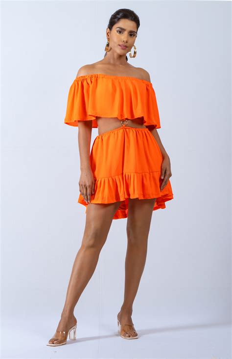 Off Shoulder Dress Ruffle Cutout Mini Kiran Gupta Label