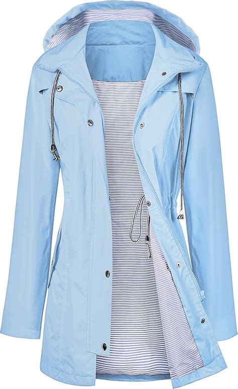 Lomon Raincoat Women Waterproof Long Hooded Trench Coats Lined Windbreaker Travel