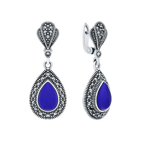 Серебряные серьги с лазуритом и марказитами swarovski SUNLIGHT HE320 ...