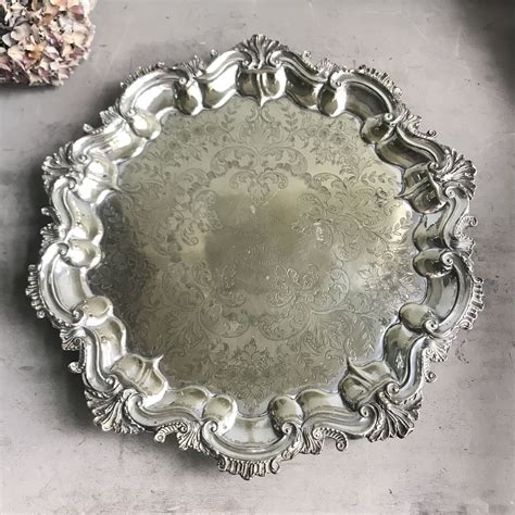 Antique Ornate Silver Plate Serving Tray Silber And Fleming Vintage