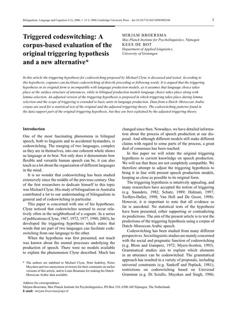 (PDF) Triggered codeswitching: A corpus-based evaluation of the ... 