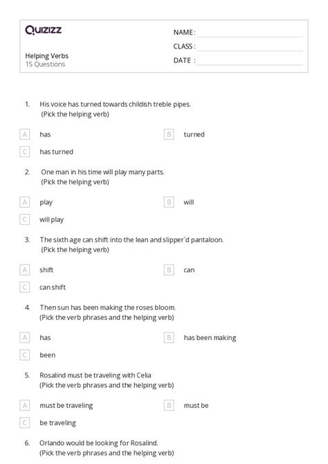 50 Helping Verbs Worksheets On Quizizz Free And Printable